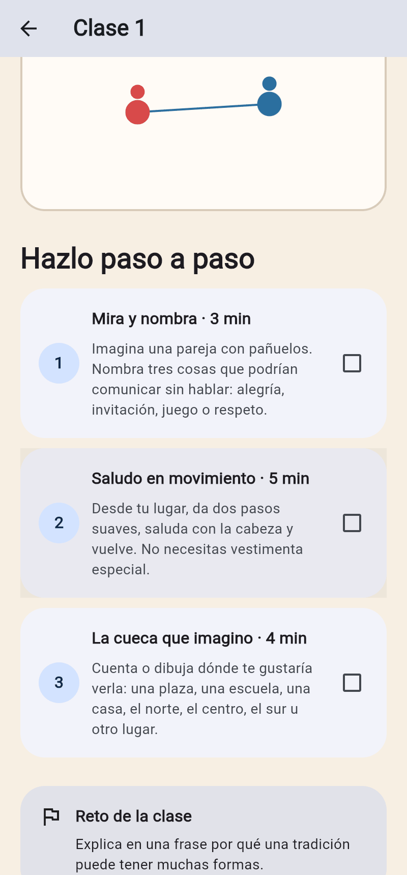 Las tres actividades cronometradas de una clase