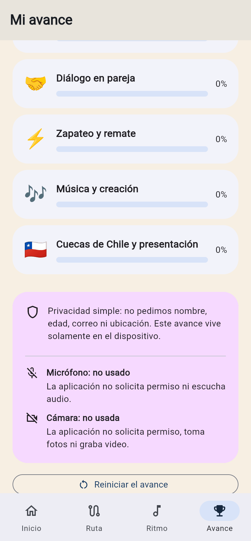 Tarjeta que explica que la cámara y el micrófono no se usan