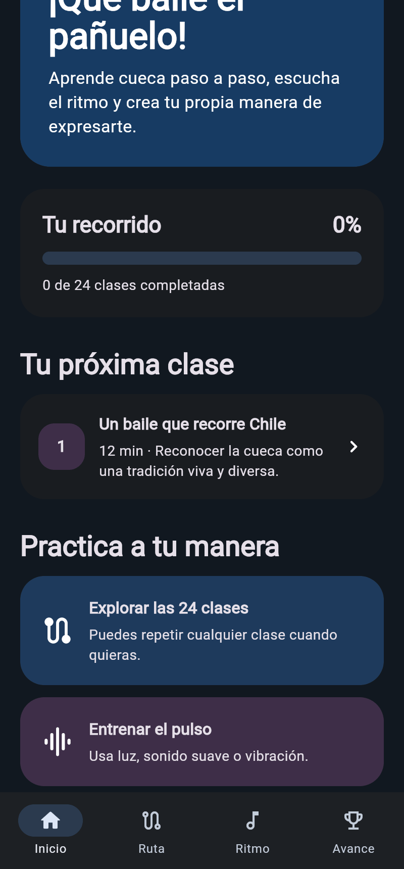La aplicación en modo oscuro