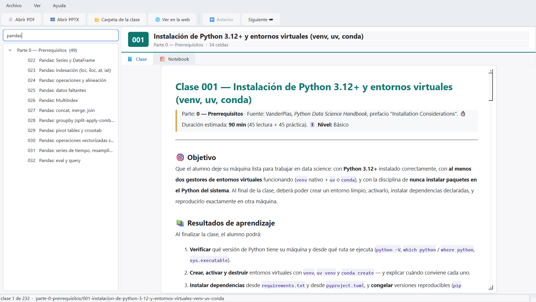 Buscador filtrando las clases del árbol